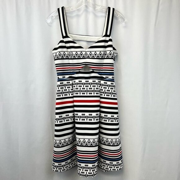 Guess Womens Sundress Multicolor Cut Out Geometric Stripe Straps Stretch 6 - Picture 1 of 12